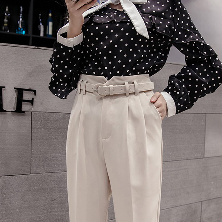 テーパードパンツ レディース ハイウエスト 9分丈 タック ウエストマーク ベルト付 OL オフィス エレガント Dazzle ダズル