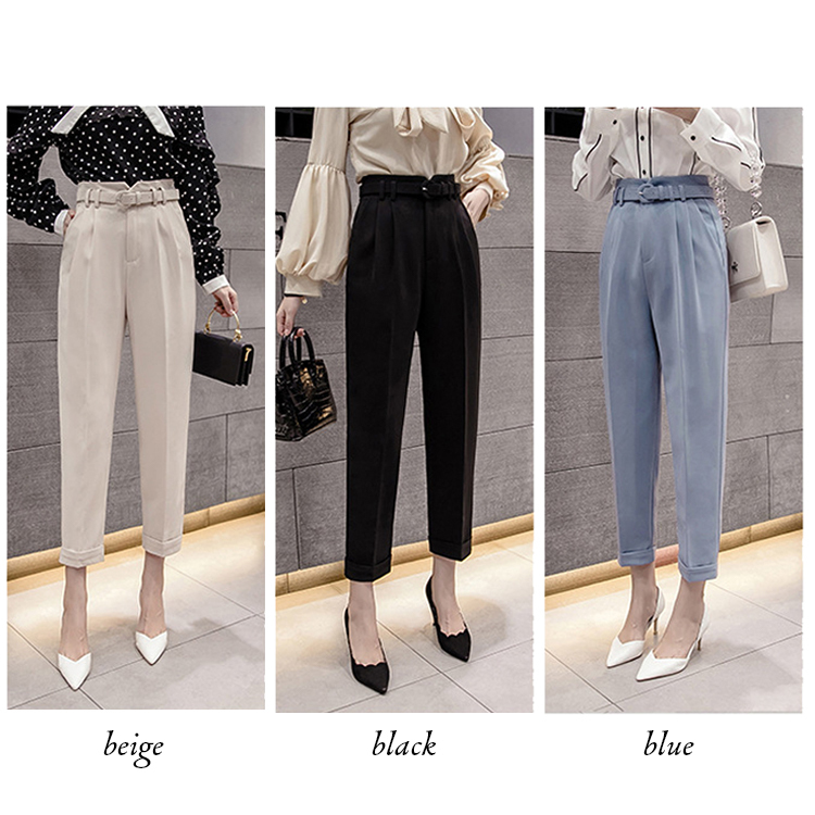 テーパードパンツ レディース ハイウエスト 9分丈 タック ウエストマーク ベルト付 OL オフィス エレガント Dazzle ダズル
