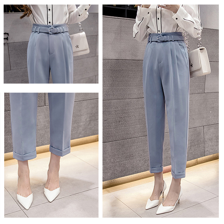 テーパードパンツ レディース ハイウエスト 9分丈 タック ウエストマーク ベルト付 OL オフィス エレガント Dazzle ダズル