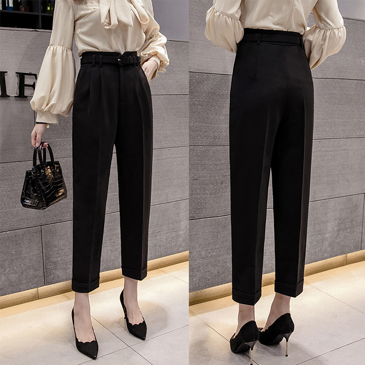 テーパードパンツ レディース ハイウエスト 9分丈 タック ウエストマーク ベルト付 OL オフィス エレガント Dazzle ダズル