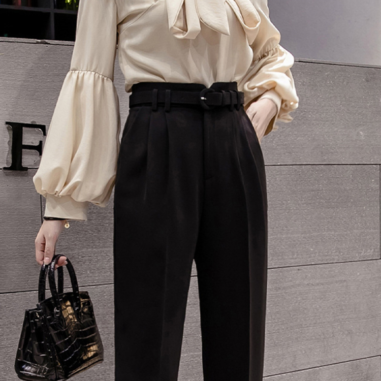 テーパードパンツ レディース ハイウエスト 9分丈 タック ウエストマーク ベルト付 OL オフィス エレガント Dazzle ダズル