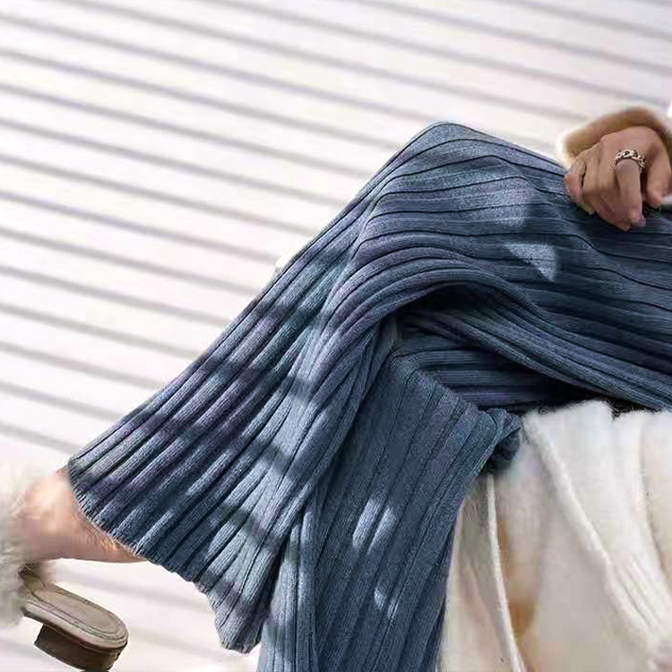 リブニットパンツ ブーツカット ニットパンツ ニット パンツ レディース ウエストゴム フレアパンツ 秋 冬 おしゃれ 韓国 Dazzle ダズル