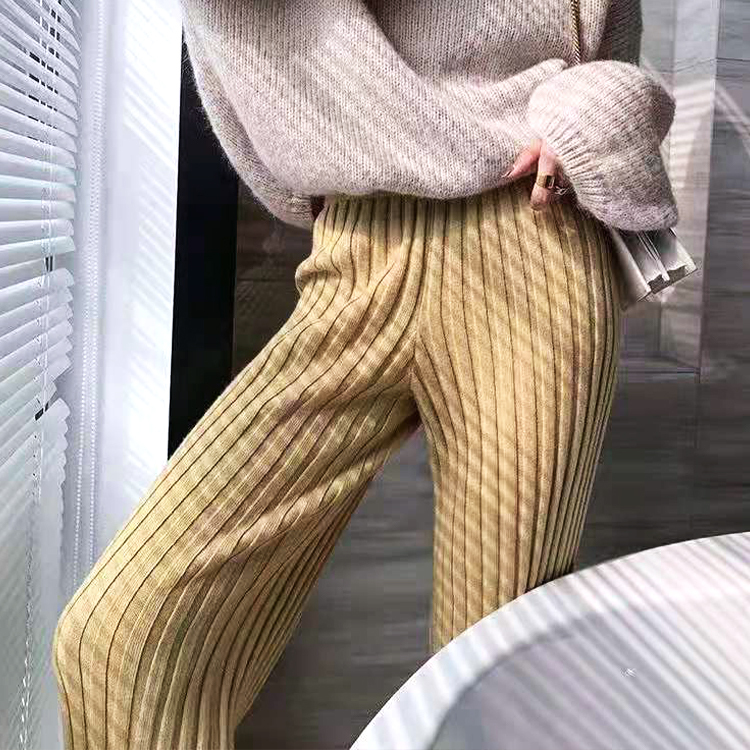 リブニットパンツ ブーツカット ニットパンツ ニット パンツ レディース ウエストゴム フレアパンツ 秋 冬 おしゃれ 韓国 Dazzle ダズル