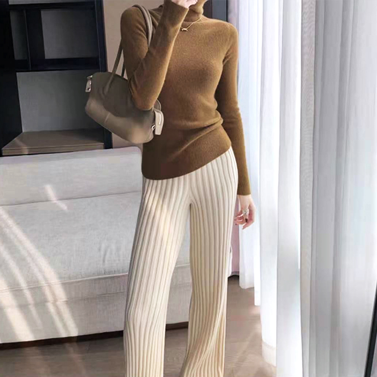 リブニットパンツ ブーツカット ニットパンツ ニット パンツ レディース ウエストゴム フレアパンツ 秋 冬 おしゃれ 韓国 Dazzle ダズル