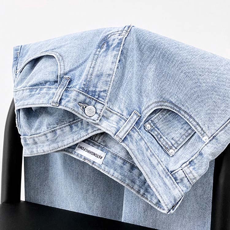 デニム レディース パンツ ストレート ウオッシュ加工 おしゃれ 個性的 アシンメトリー クロスデザイン ロングパンツ ロング セクシー Dazzle ダズル