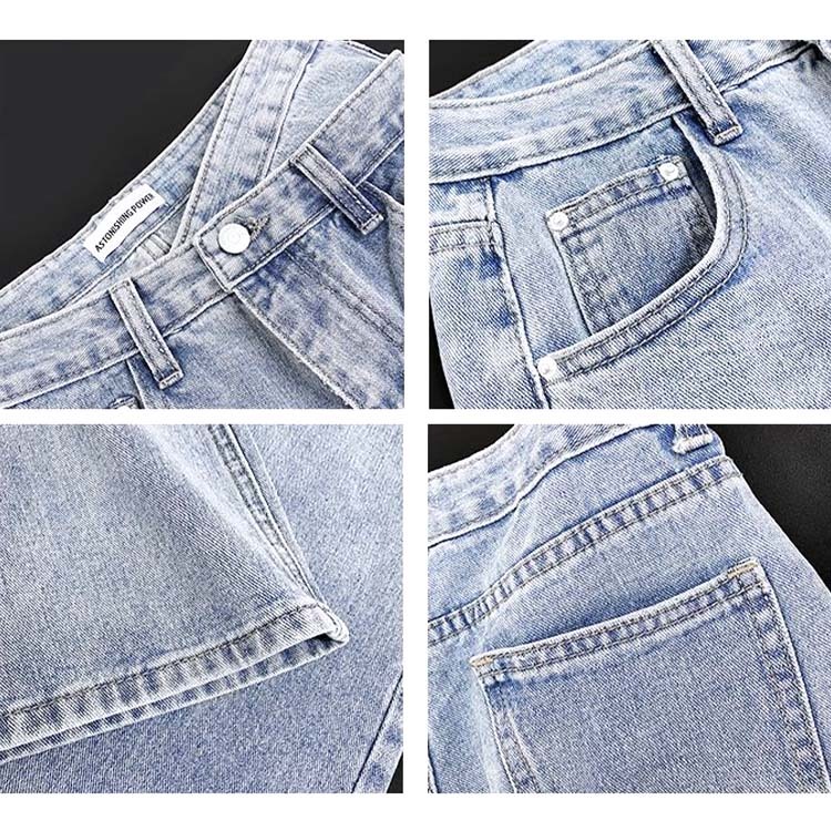 デニム レディース パンツ ストレート ウオッシュ加工 おしゃれ 個性的 アシンメトリー クロスデザイン ロングパンツ ロング セクシー Dazzle ダズル