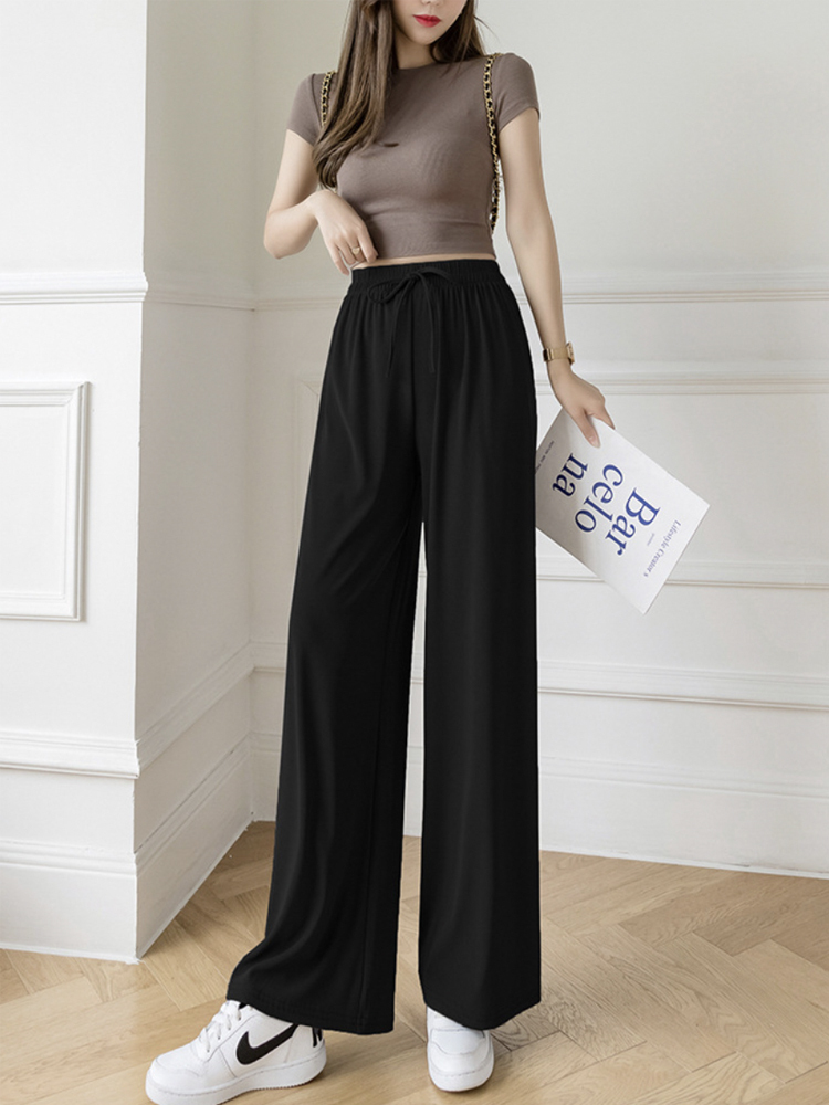 ワイドパンツ レディース ロング ロングパンツ 無地 ストレート パンツ ゆったり おしゃれ 薄手 春 夏 カジュアル ウエストゴム 楽ちん ストレッチ ジョイフィール joyfeel