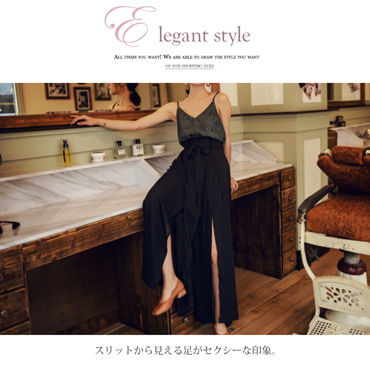パンツ レディース ガウチョ ガウチョパンツ エスニック バカンス スリット スリットパンツ ロング ワイドパンツ ロングパンツ セクシー エレガント Dazzle ダズル