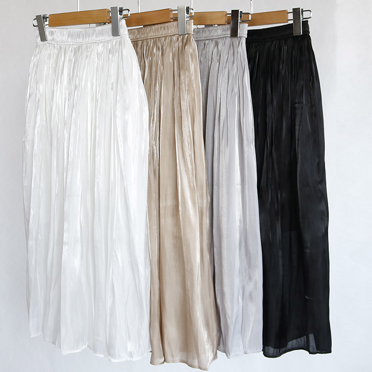 サテン ロングスカート ミモレ丈スカート レディース フレアスカート 韓国 送料無料 Dazzle ダズル