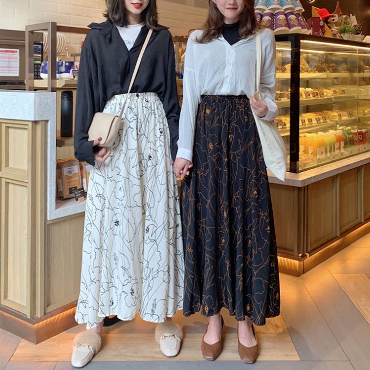 花柄スカート ロングスカート フレアスカート マキシスカート レディース 韓国 送料無料 Dazzle ダズル
