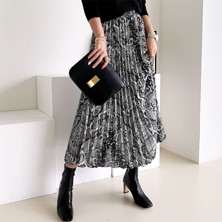 ロングスカート 柄 秋冬 スカート ロング レディース パイソン柄 ひょう柄 プリーツ プリーツスカート Dazzle ダズル