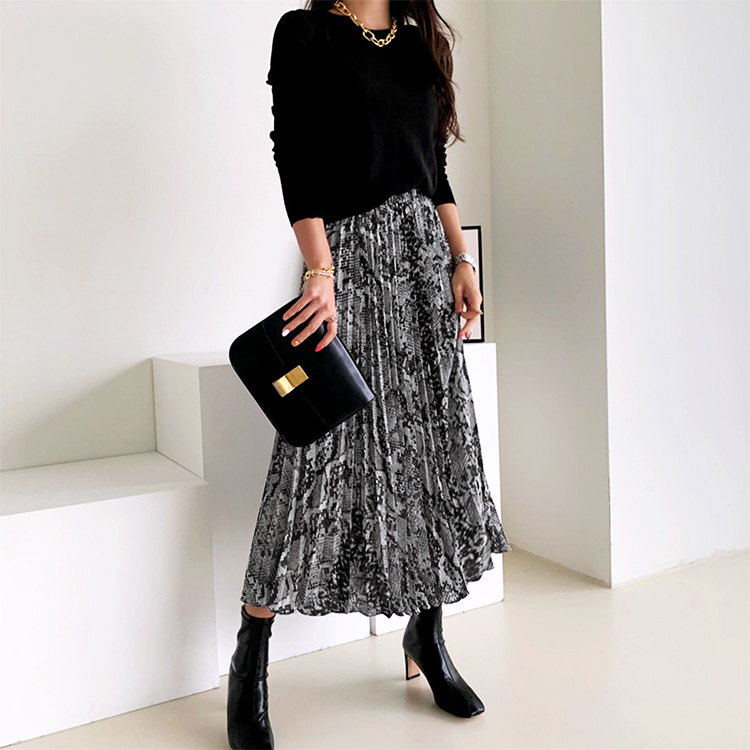 ロングスカート 柄 秋冬 スカート ロング レディース パイソン柄 ひょう柄 プリーツ プリーツスカート Dazzle ダズル