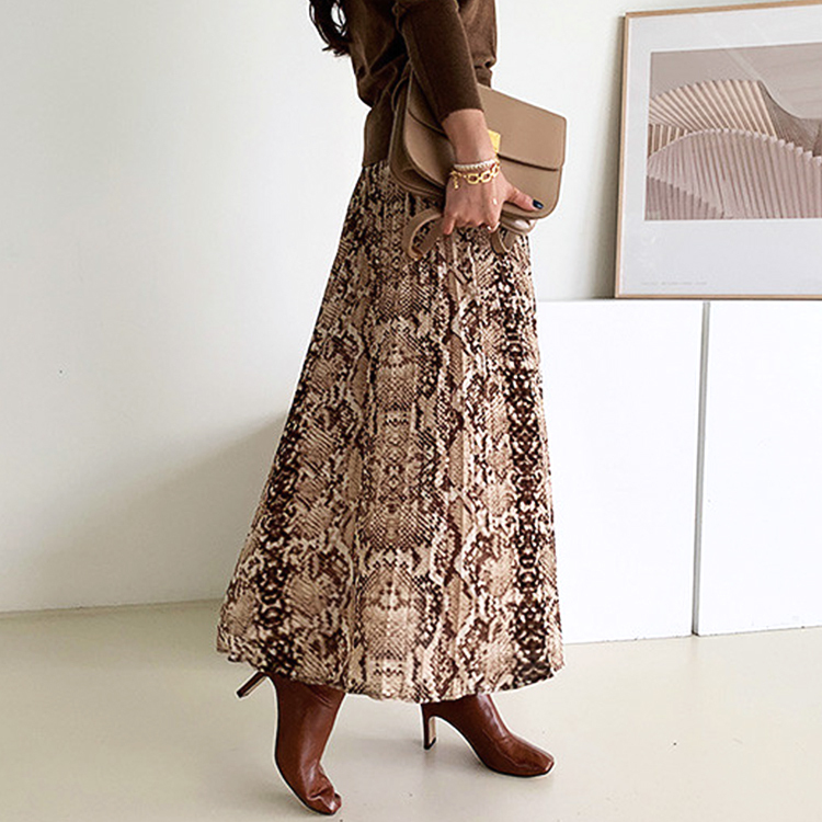 ロングスカート 柄 秋冬 スカート ロング レディース パイソン柄 ひょう柄 プリーツ プリーツスカート Dazzle ダズル