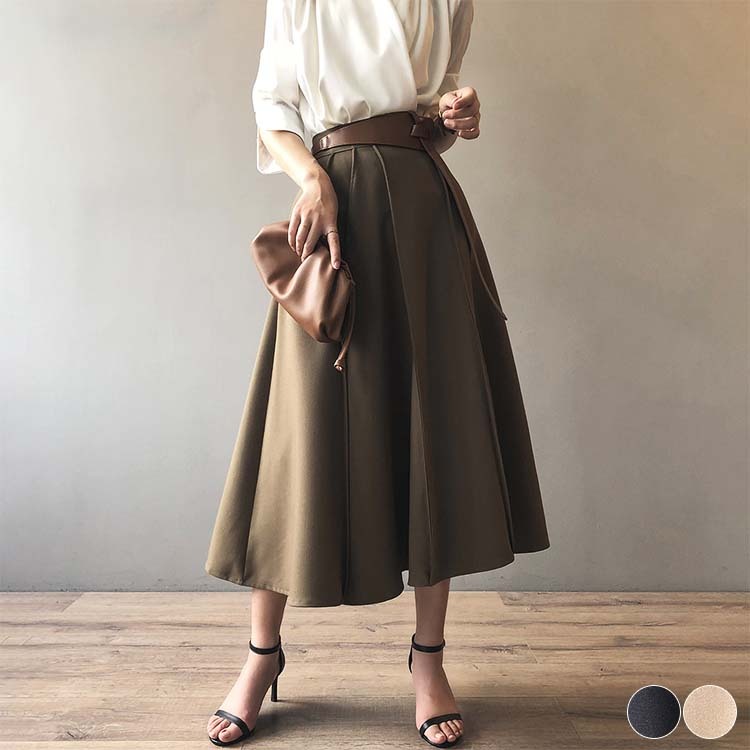 スカート レディース プリーツ フレア ミモレ丈 ロングスカート おしゃれ 通勤 大人 切り替え ハイウエスト Dazzle ダズル