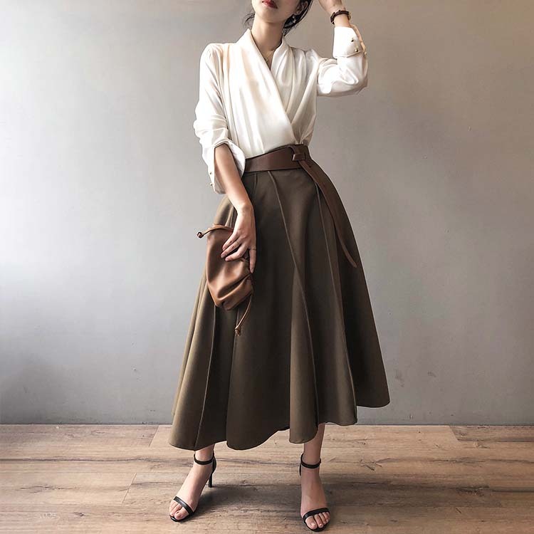 スカート レディース プリーツ フレア ミモレ丈 ロングスカート おしゃれ 通勤 大人 切り替え ハイウエスト Dazzle ダズル