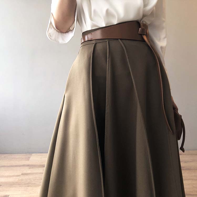 スカート レディース プリーツ フレア ミモレ丈 ロングスカート おしゃれ 通勤 大人 切り替え ハイウエスト Dazzle ダズル