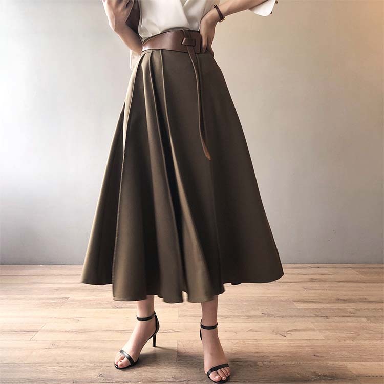 スカート レディース プリーツ フレア ミモレ丈 ロングスカート おしゃれ 通勤 大人 切り替え ハイウエスト Dazzle ダズル