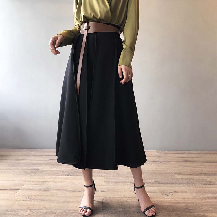 スカート レディース プリーツ フレア ミモレ丈 ロングスカート おしゃれ 通勤 大人 切り替え ハイウエスト Dazzle ダズル