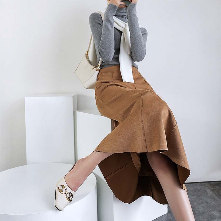 スカート レディース マーメイド ミモレ丈 ロングスカート スエード 切り替え ハイウエスト Dazzle ダズル