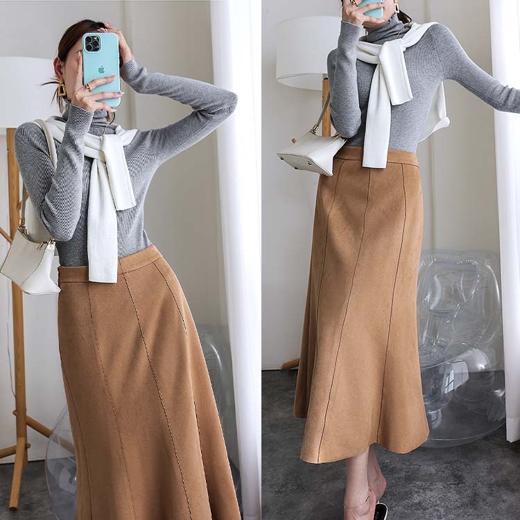 スカート レディース マーメイド ミモレ丈 ロングスカート スエード 切り替え ハイウエスト Dazzle ダズル