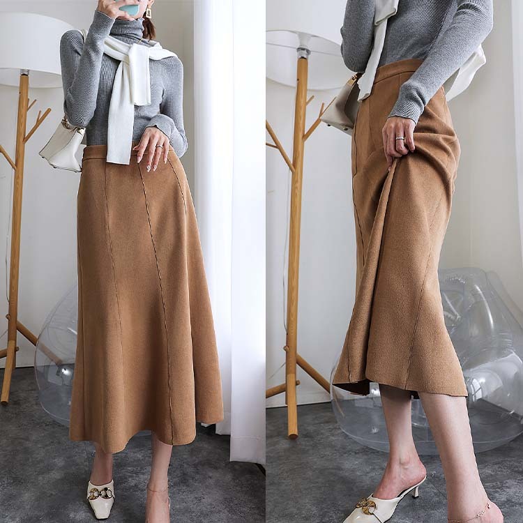 スカート レディース マーメイド ミモレ丈 ロングスカート スエード 切り替え ハイウエスト Dazzle ダズル