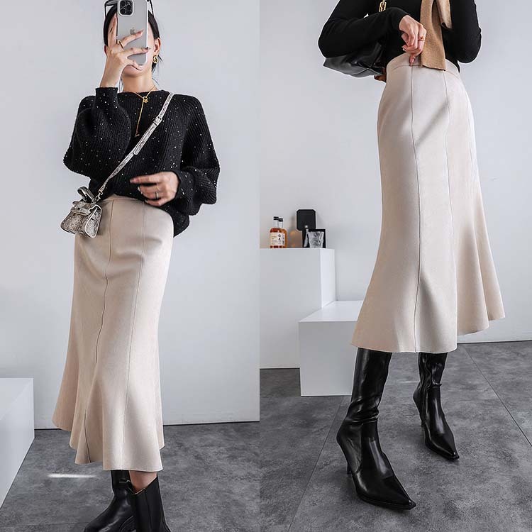 スカート レディース マーメイド ミモレ丈 ロングスカート スエード 切り替え ハイウエスト Dazzle ダズル