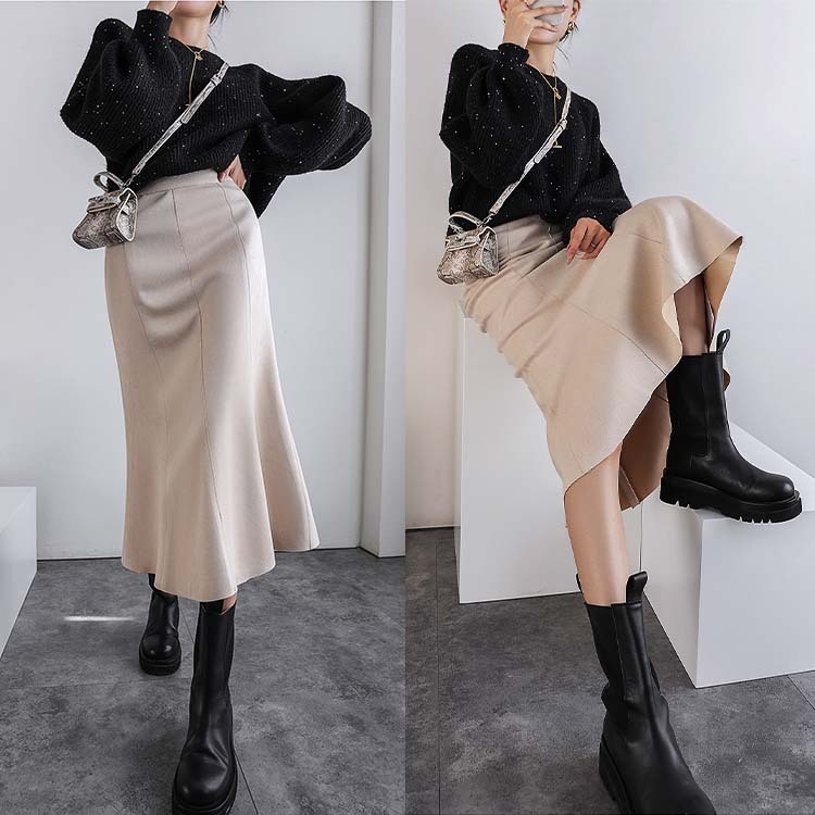 スカート レディース マーメイド ミモレ丈 ロングスカート スエード 切り替え ハイウエスト Dazzle ダズル