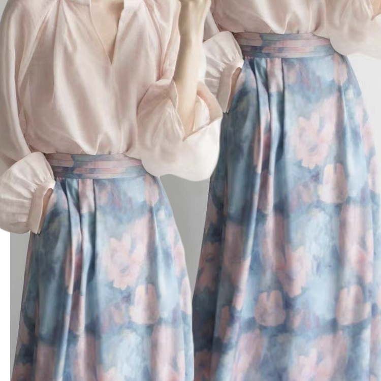 スカート レディース 柄 春 夏 花柄 ぼかし 柄 エレガント 上品 おしゃれ Aライン 大人 ミモレ丈 タック   きれいめ  Dazzle ダズル