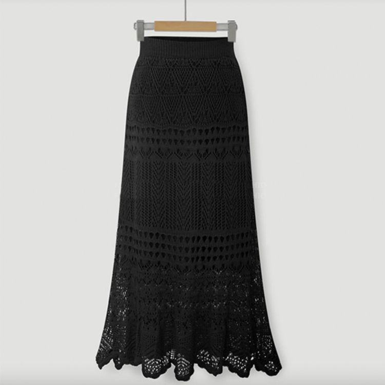 スカート レディース ロング ロングスカート クロシェ 編み シースルー かぎ編み ウエストゴム クロシェスカート マーメイド エレガント おしゃれ 黒 ベージュ Dazzle ダズル