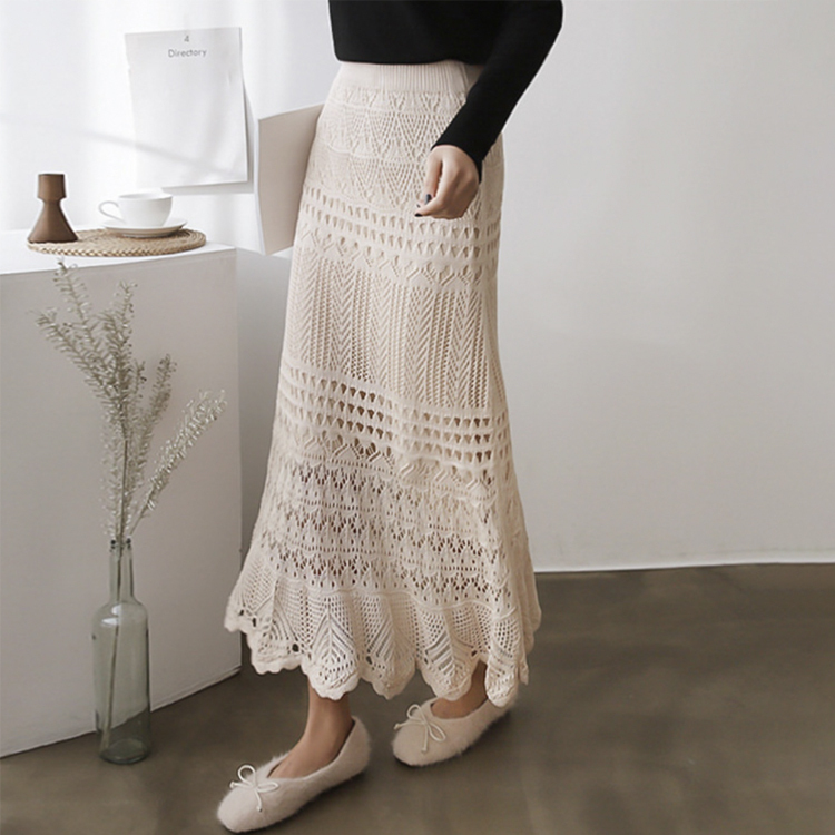 スカート レディース ロング ロングスカート クロシェ 編み シースルー かぎ編み ウエストゴム クロシェスカート マーメイド エレガント おしゃれ 黒 ベージュ Dazzle ダズル