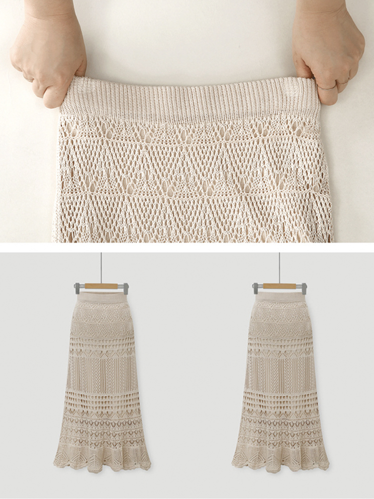 スカート レディース ロング ロングスカート クロシェ 編み シースルー かぎ編み ウエストゴム クロシェスカート マーメイド エレガント おしゃれ 黒 ベージュ Dazzle ダズル