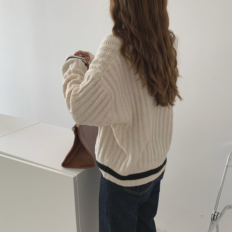 カーディガン バイカラー レディース ゆったり リブ編み 韓国 送料無料 Dazzle ダズル