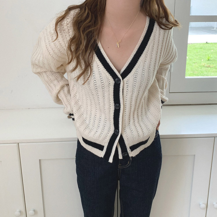 カーディガン バイカラー レディース ゆったり リブ編み 韓国 送料無料 Dazzle ダズル