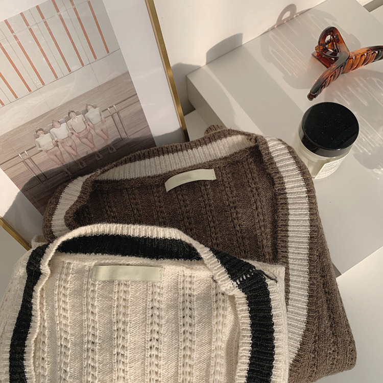 カーディガン バイカラー レディース ゆったり リブ編み 韓国 送料無料 Dazzle ダズル