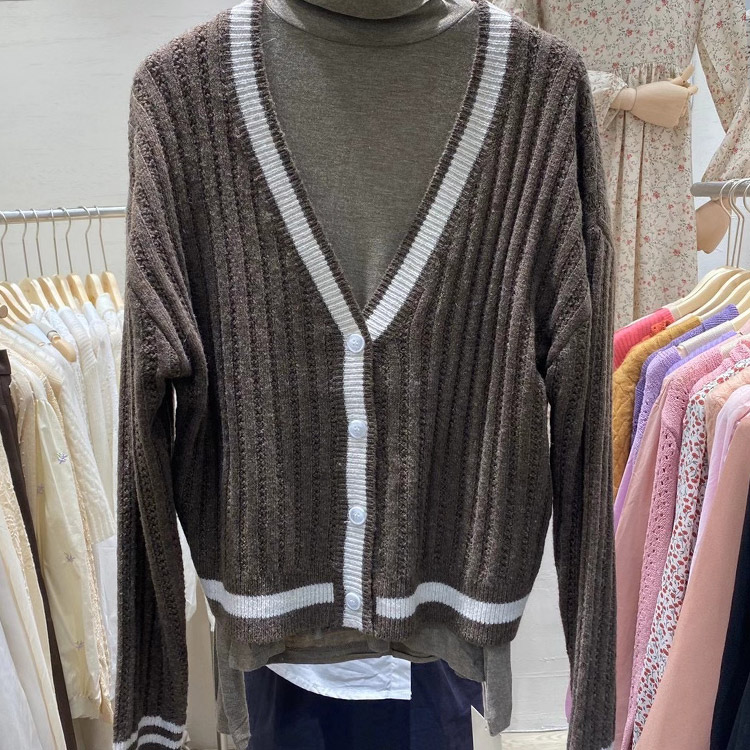 カーディガン バイカラー レディース ゆったり リブ編み 韓国 送料無料 Dazzle ダズル