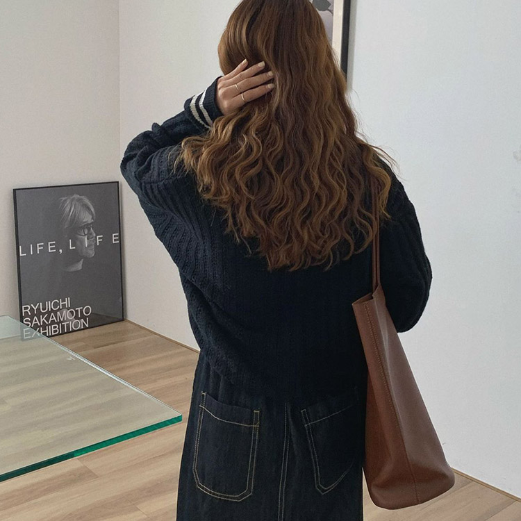 カーディガン バイカラー レディース ゆったり リブ編み 韓国 送料無料 Dazzle ダズル