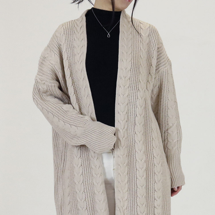 ロングカーディガン レディース ケーブル編み ケーブルニット 秋冬 韓国 Dazzle ダズル