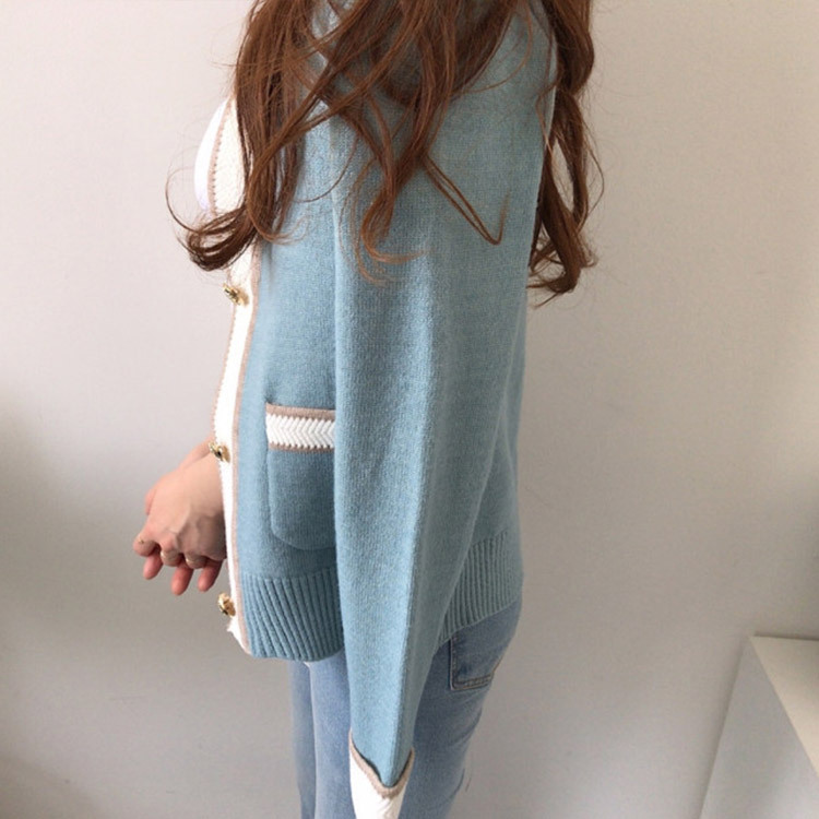 カーディガン レディース 長袖 バイカラー ライン エレガント きれい色 韓国 Dazzle ダズル