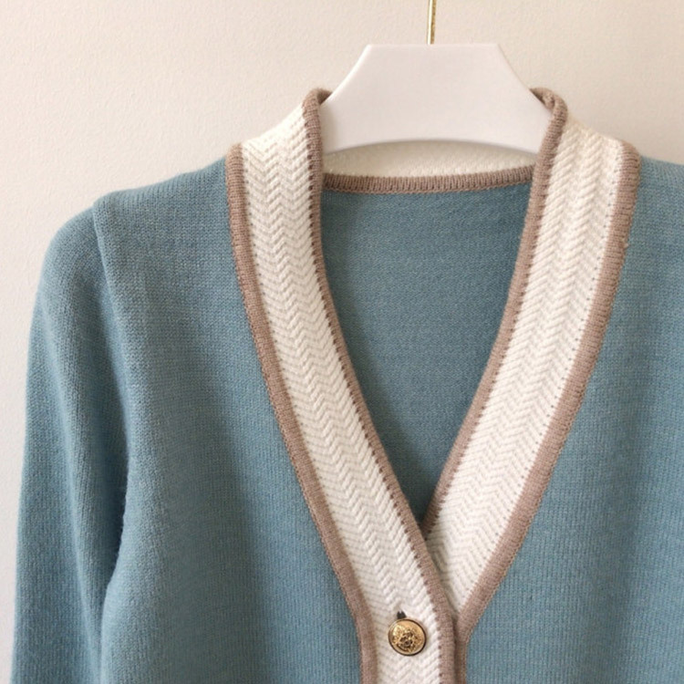 カーディガン レディース 長袖 バイカラー ライン エレガント きれい色 韓国 Dazzle ダズル