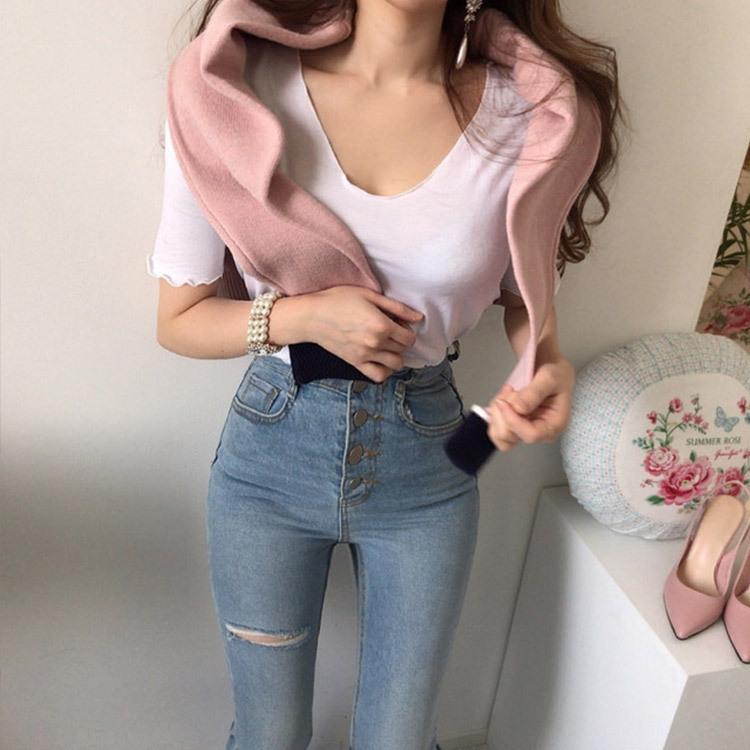 カーディガン レディース 長袖 バイカラー ライン エレガント きれい色 韓国 Dazzle ダズル