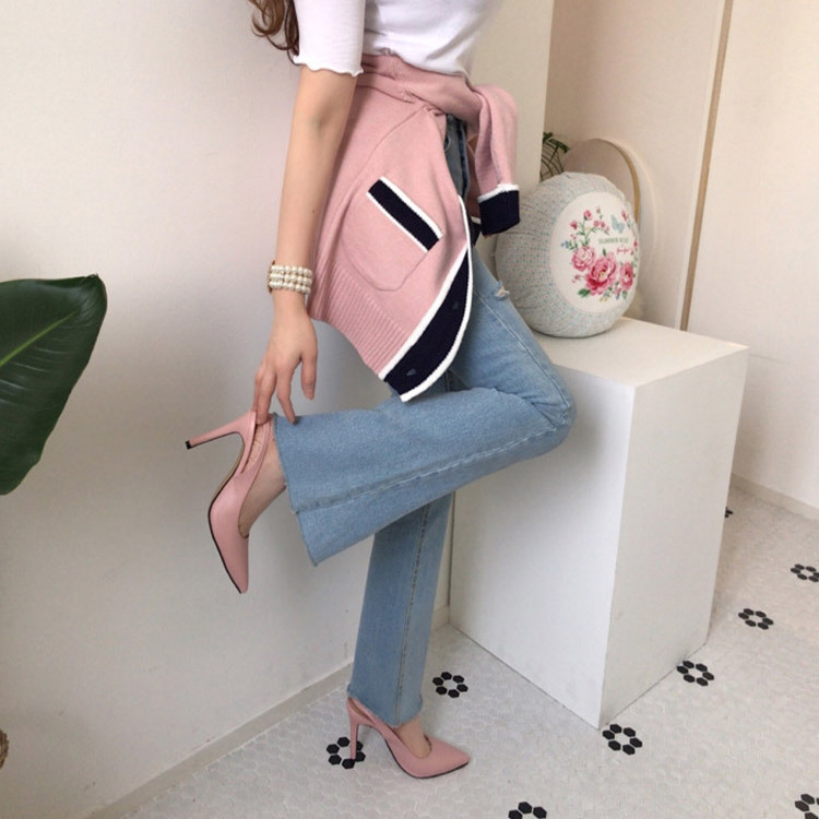 カーディガン レディース 長袖 バイカラー ライン エレガント きれい色 韓国 Dazzle ダズル