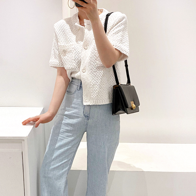 カーディガン レディース 半袖 白 サマーニット 夏　ゆったり ショート丈 エレガント きれいめ ジョイフィール joyfeel