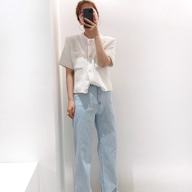 カーディガン レディース 半袖 白 サマーニット 夏　ゆったり ショート丈 エレガント きれいめ ジョイフィール joyfeel