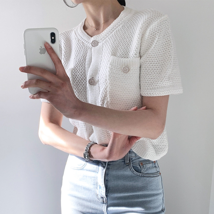 カーディガン レディース 半袖 白 サマーニット 夏　ゆったり ショート丈 エレガント きれいめ ジョイフィール joyfeel