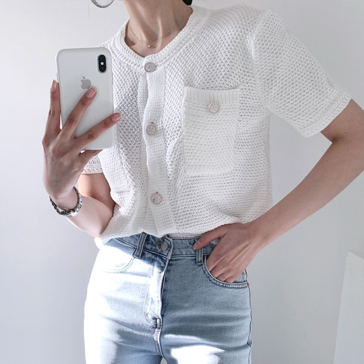 カーディガン レディース 半袖 白 サマーニット 夏　ゆったり ショート丈 エレガント きれいめ ジョイフィール joyfeel