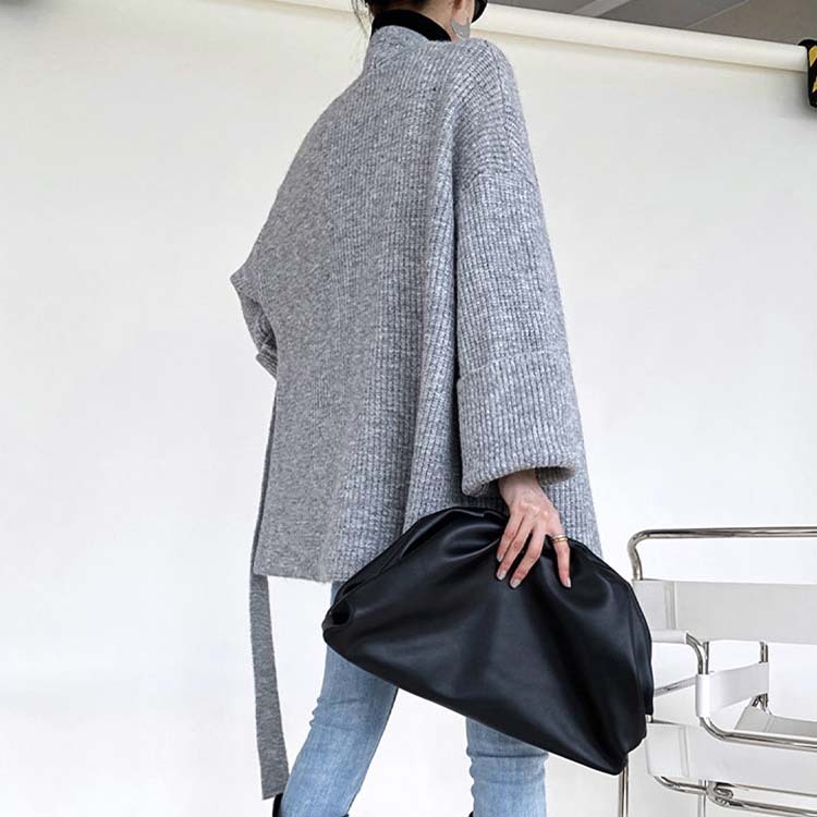 カーディガンレディース ニット ざっくり編み ニットカーディガン 厚め アウター セミロング丈 ゆったり ベルト付き Dazzle ダズル