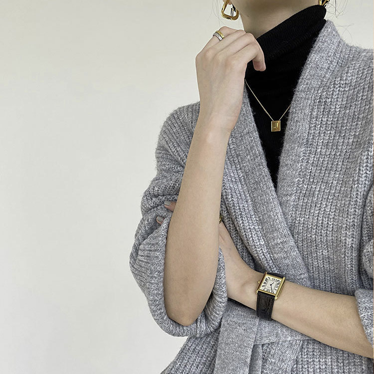 カーディガンレディース ニット ざっくり編み ニットカーディガン 厚め アウター セミロング丈 ゆったり ベルト付き Dazzle ダズル