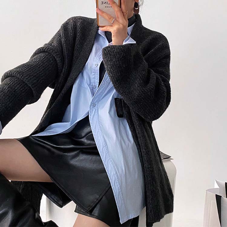 カーディガンレディース ニット ざっくり編み ニットカーディガン 厚め アウター セミロング丈 ゆったり ベルト付き Dazzle ダズル