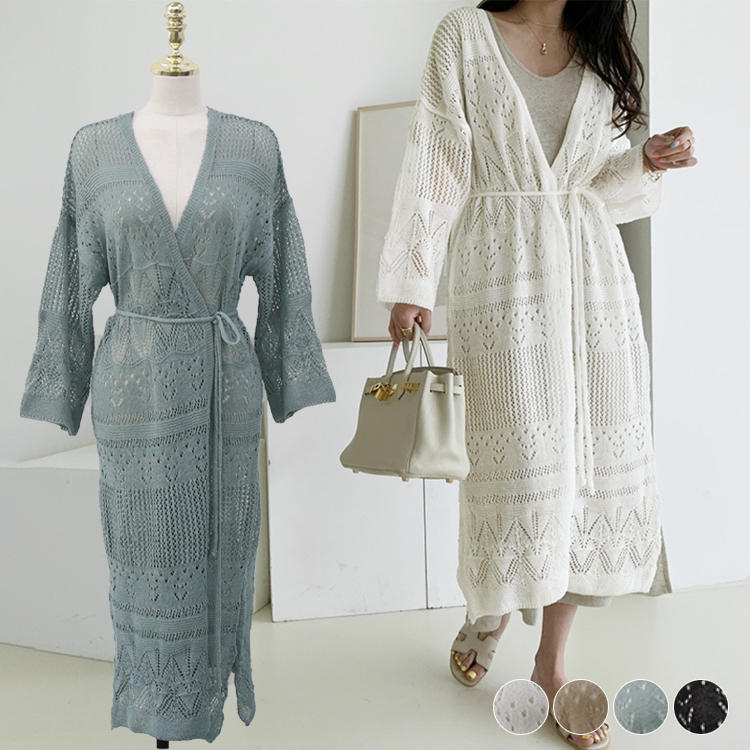 ロングカーディガン レディース クロシェ カーディガン 透かし彫り レース編み 薄手 エレガント きれいめ 春 夏 秋 ロング丈カーディガン おしゃれ  ジョイフィール joyfeel