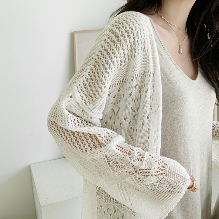 ロングカーディガン レディース クロシェ カーディガン 透かし彫り レース編み 薄手 エレガント きれいめ 春 夏 秋 ロング丈カーディガン おしゃれ  ジョイフィール joyfeel